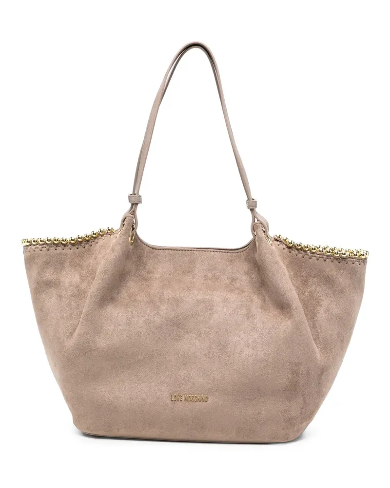 Moschino Tote Bag mit Perlenbesatz in Wildlederoptik - Nude Nude