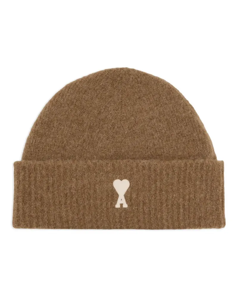 AMI Paris Gestreifte Ami de Coeur Beanie - Braun Braun