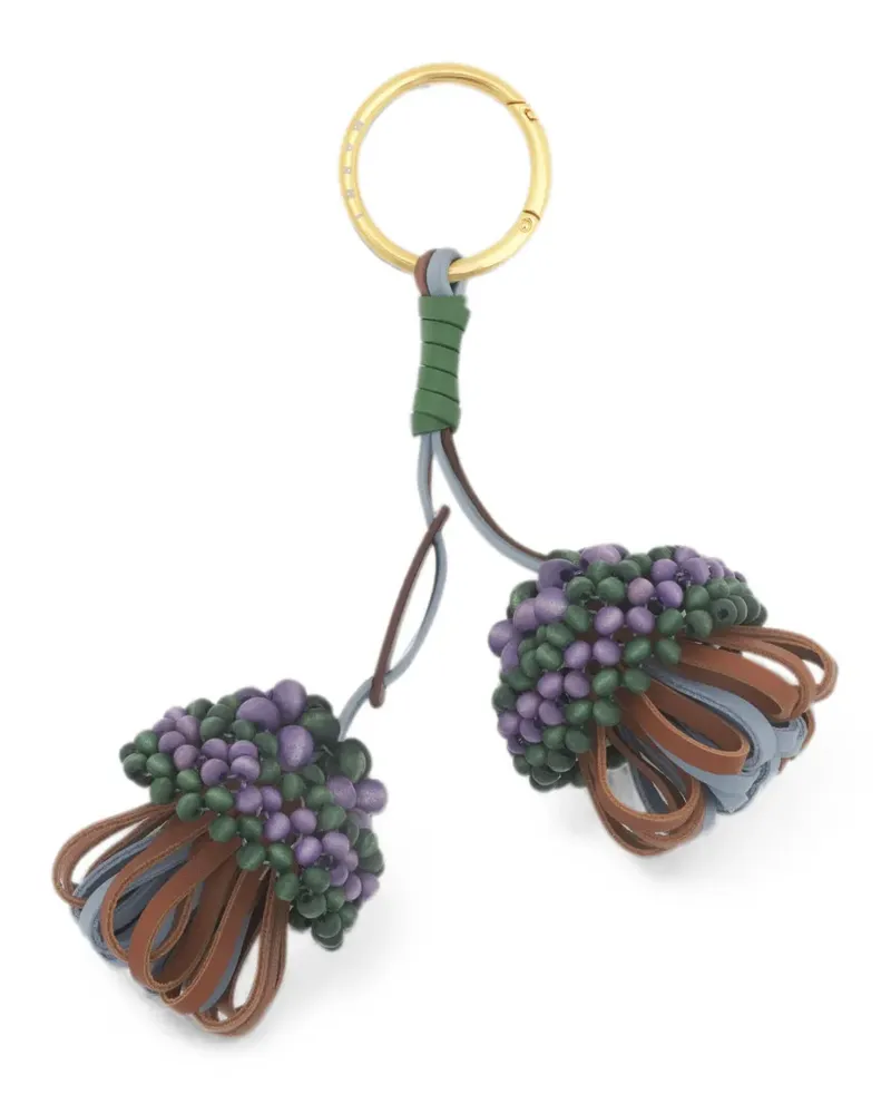 Marni brown and blue leather keyring with wooden bead detail - Violett Violett