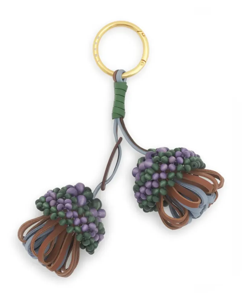 Marni Schlüsselanhänger aus braunem und blauem Leder mit Holzperlen-Detail - Violett Violett