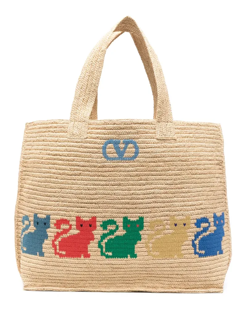 Valentino Garavani VLogo Signature Tote Bag mit Katzen-Print - Nude Nude