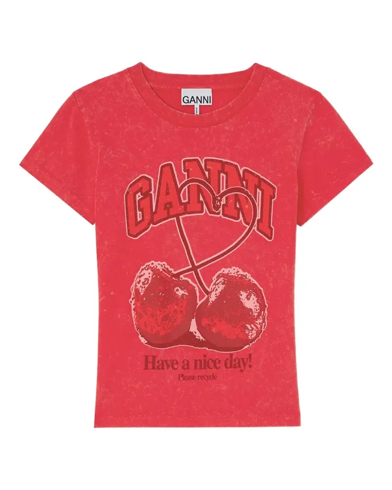 Ganni T-Shirt mit Kirschen-Print - Rot Rot
