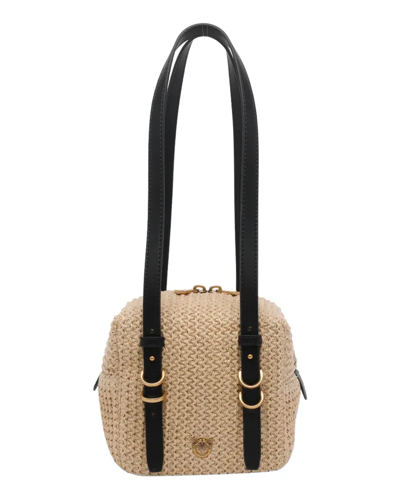 Pinko small Cubic raffia-effect shoulder bag - Nude Nude