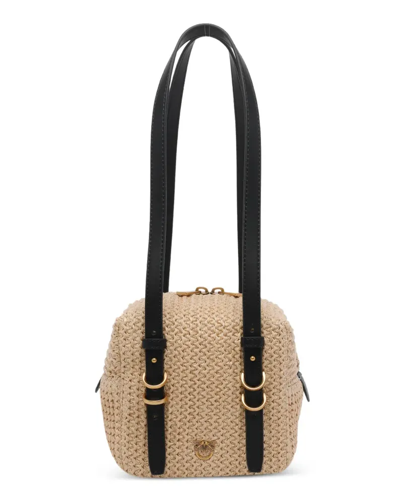 Pinko small Cubic raffia-effect shoulder bag - Nude Nude