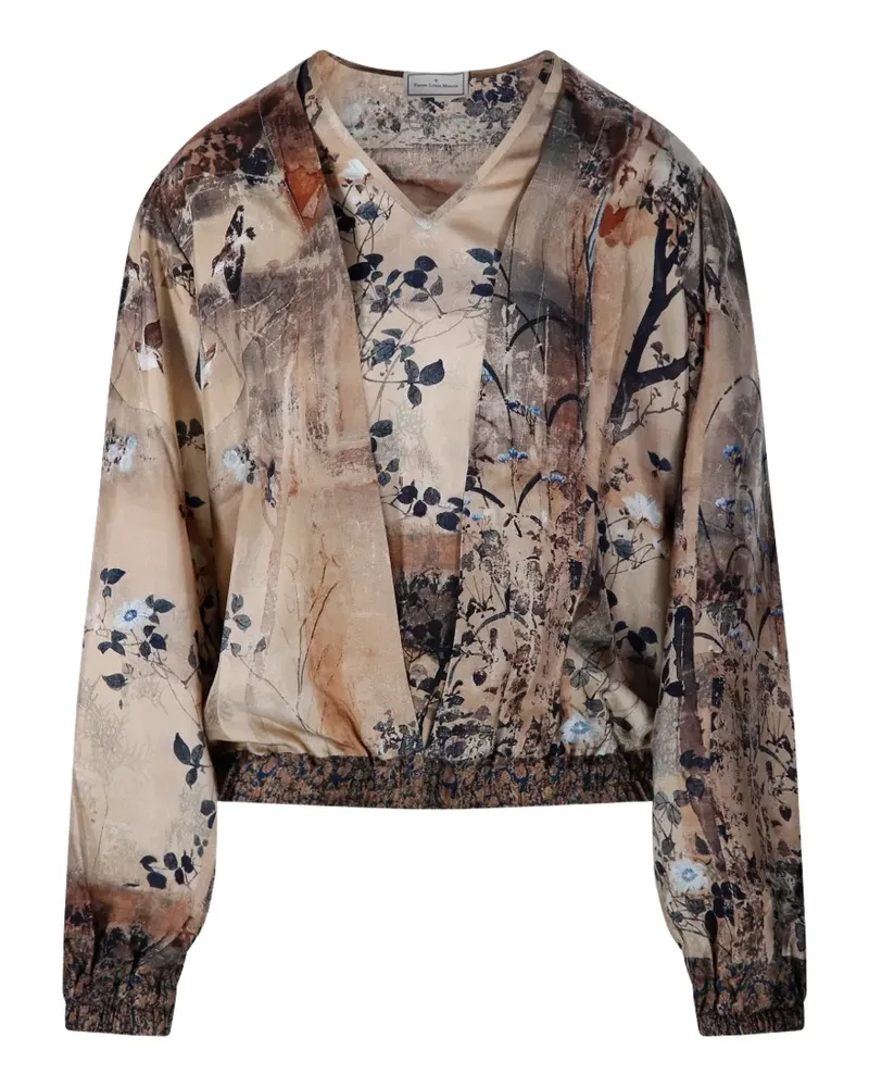Pierre-Louis Mascia Aloe floral-print long-sleeve blouse - Nude Nude