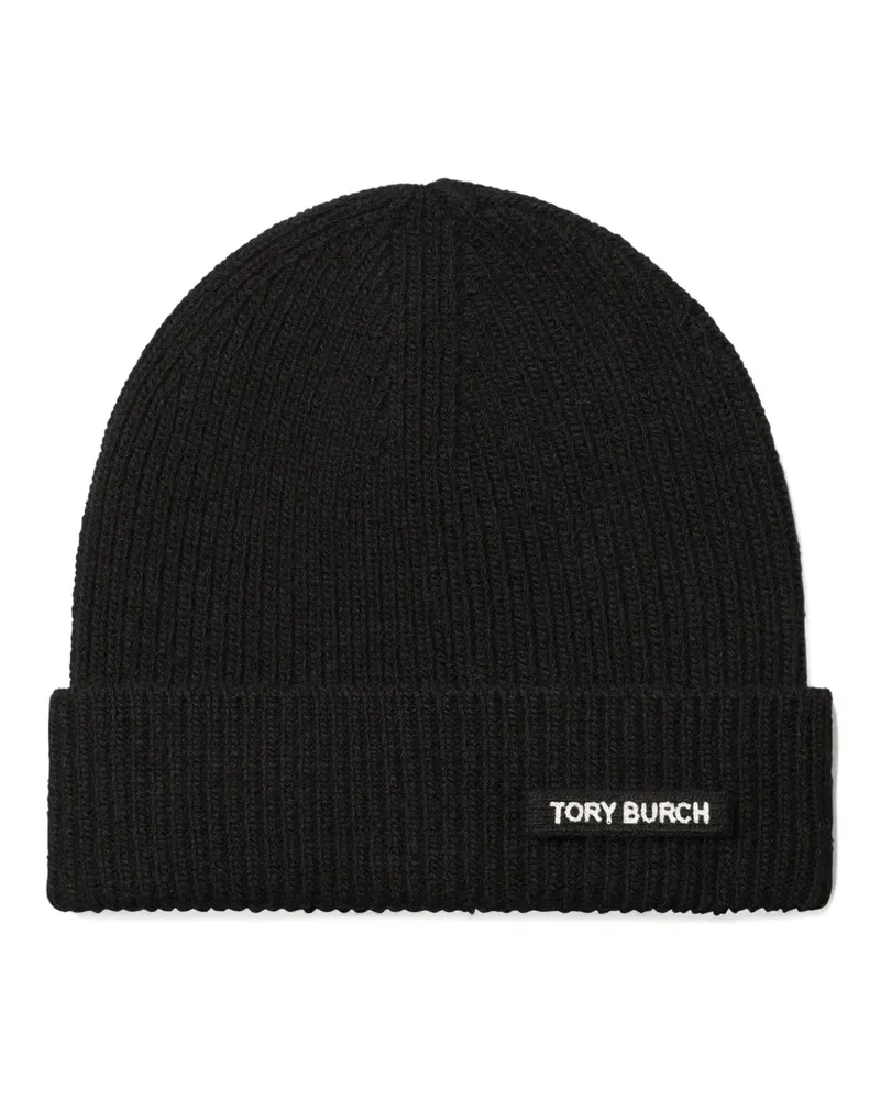 Tory Burch Gerippte Beanie mit Logo-Detail - Schwarz Schwarz