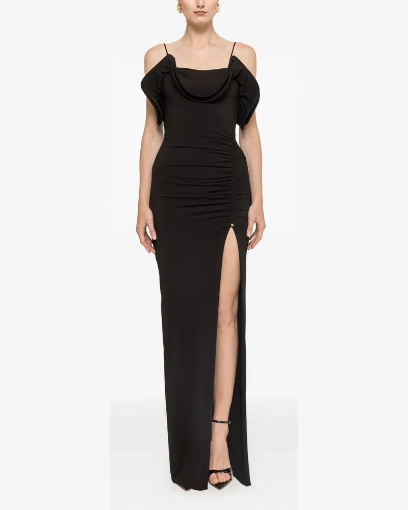 NISSA ruffled backless maxi dress - Schwarz Schwarz