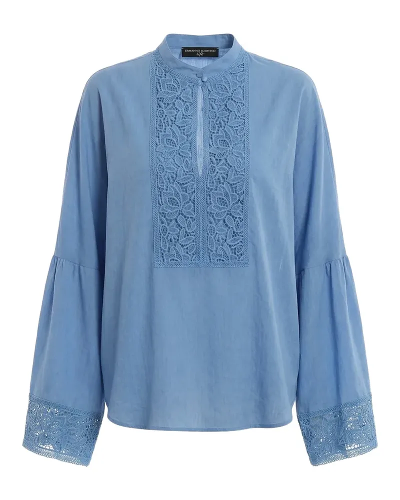 Ermanno Scervino lace-panelled bell-sleeve blouse - Blau Blau