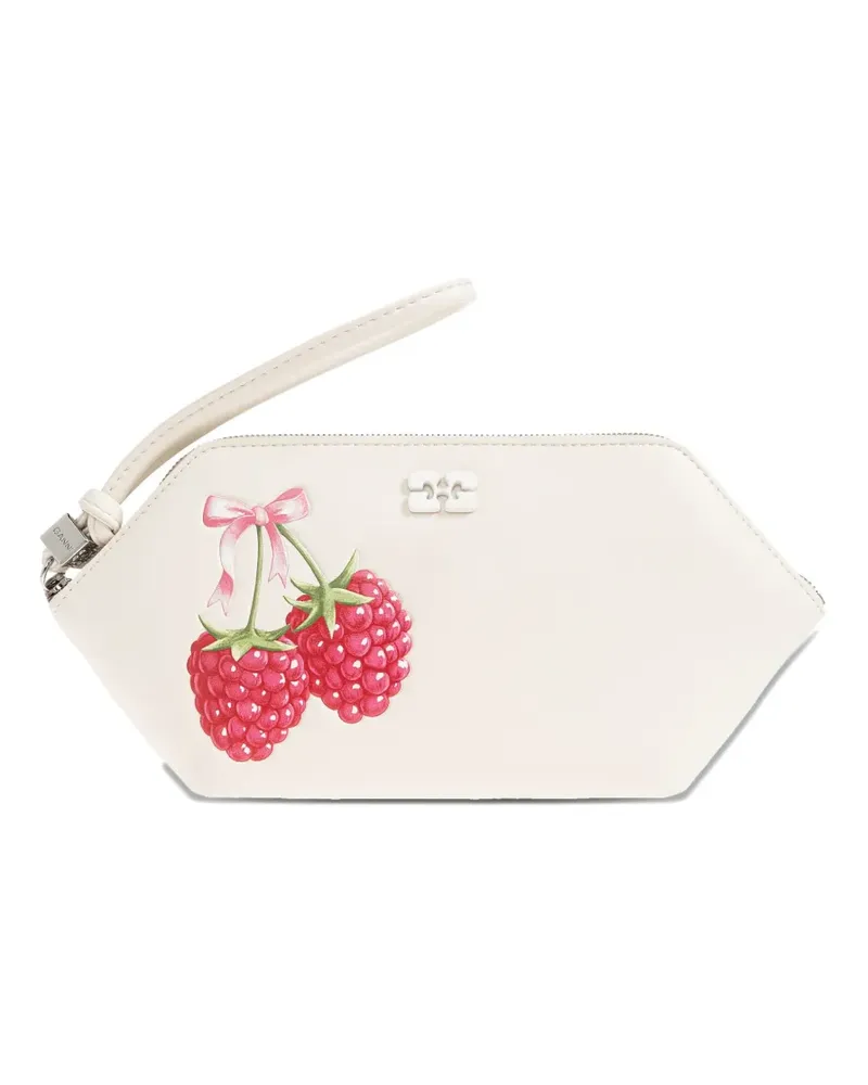 Ganni raspberry-print wristlet pouch - Nude Nude