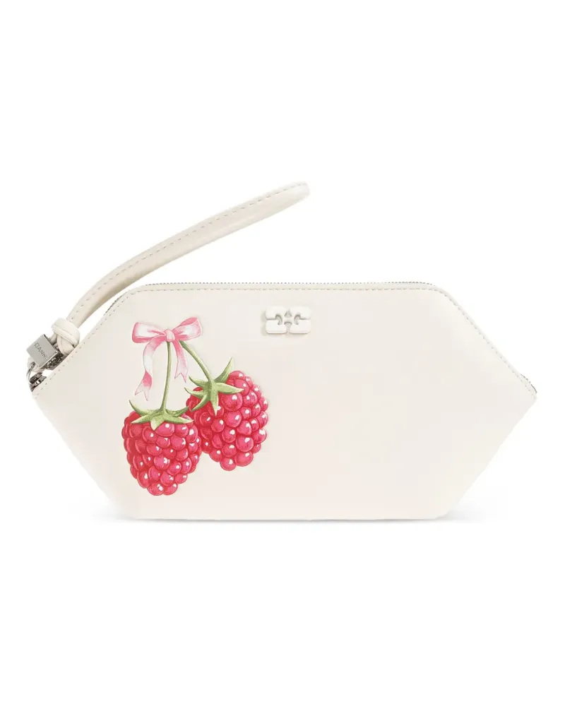 Ganni raspberry-print wristlet clutch bag - Nude Nude