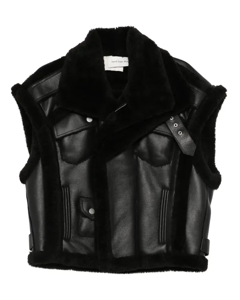 Feng Chen Wang Lederjacke mit Besatz aus Shearling - Schwarz Schwarz