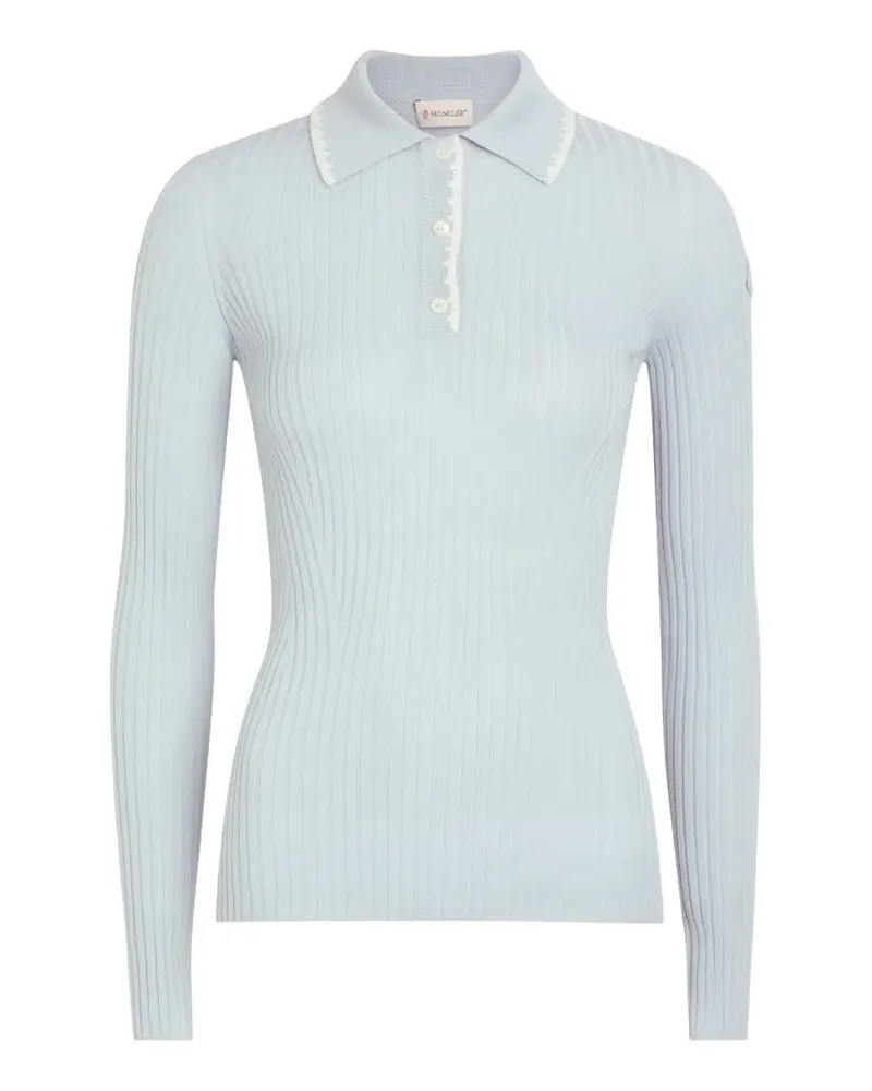 Moncler ribbed-knit embroidered-trim polo-shirt - Blau Blau