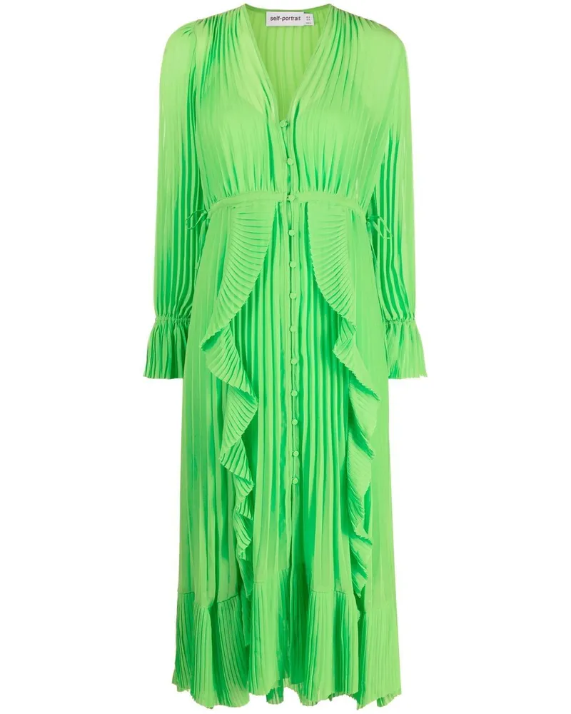 Self-Portrait Gerüschtes Kleid mit Falten - Grün Grün