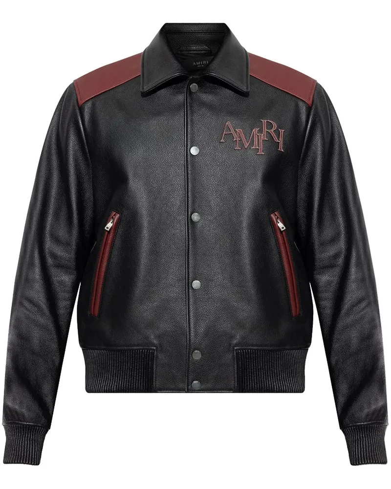 Amiri Lederjacke mit Logo-Patch - Schwarz Schwarz