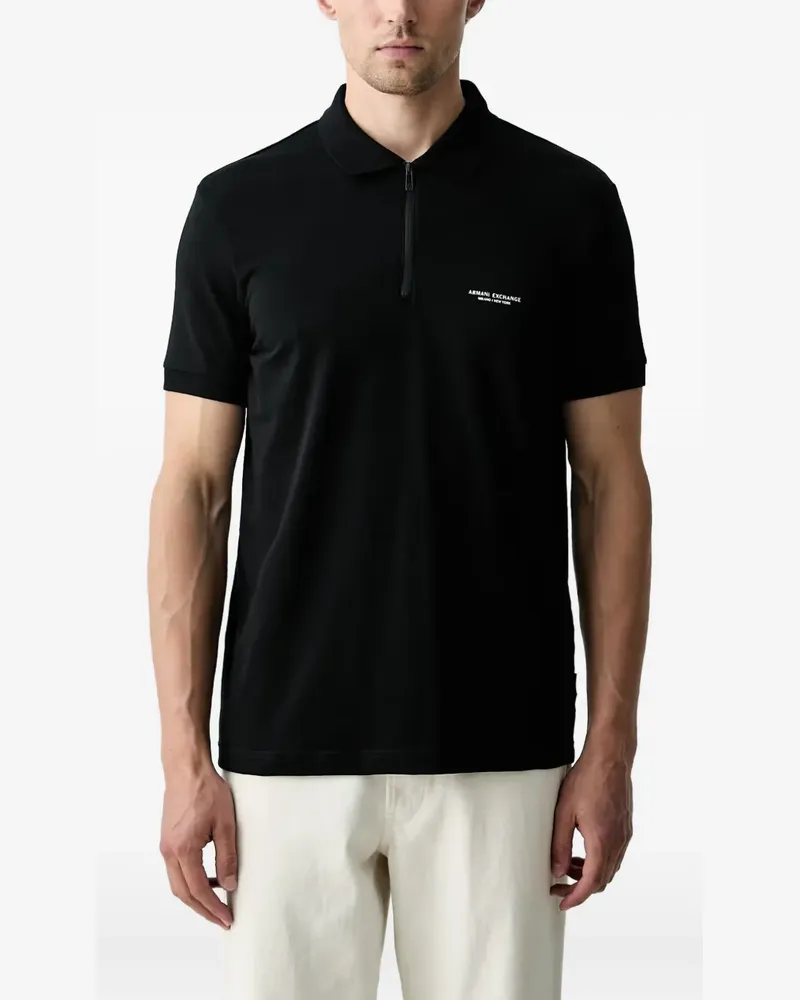 Armani Exchange logo-print zip-up polo shirt - Schwarz Schwarz