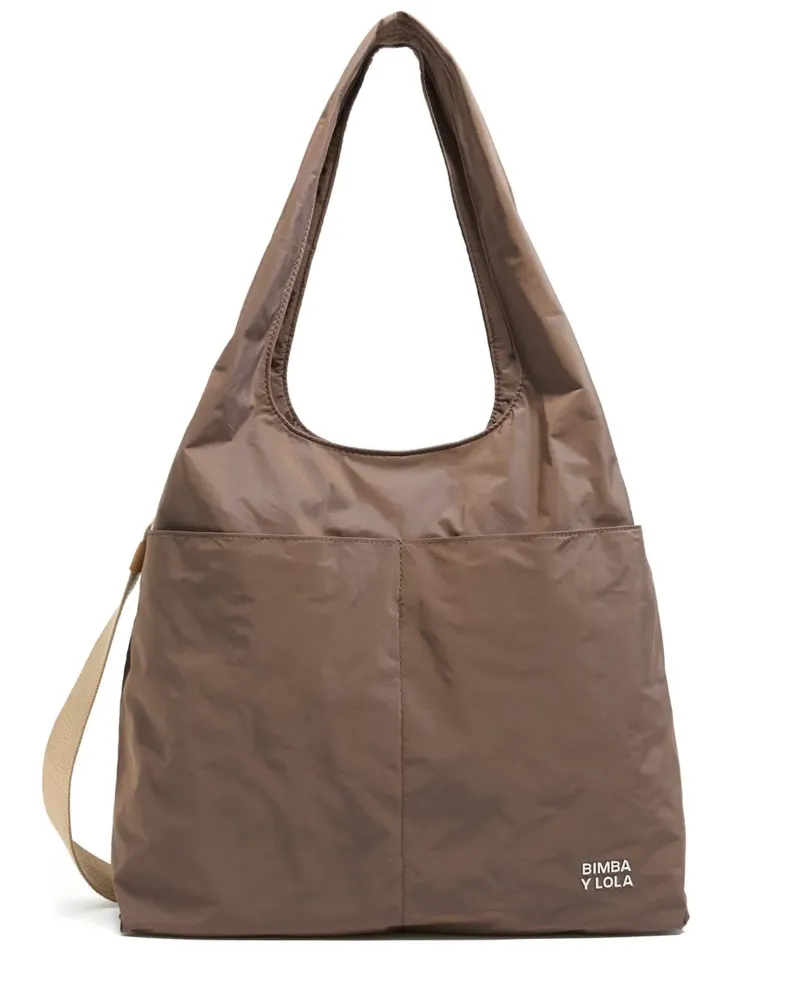 BIMBA Y LOLA Große Schultertasche aus Nylon - Braun Braun
