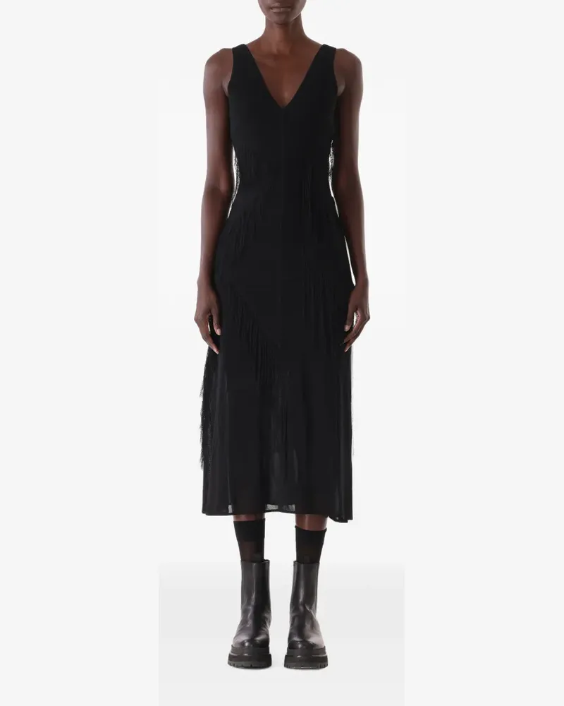 Jason Wu Midikleid mit Fransen - Schwarz Schwarz