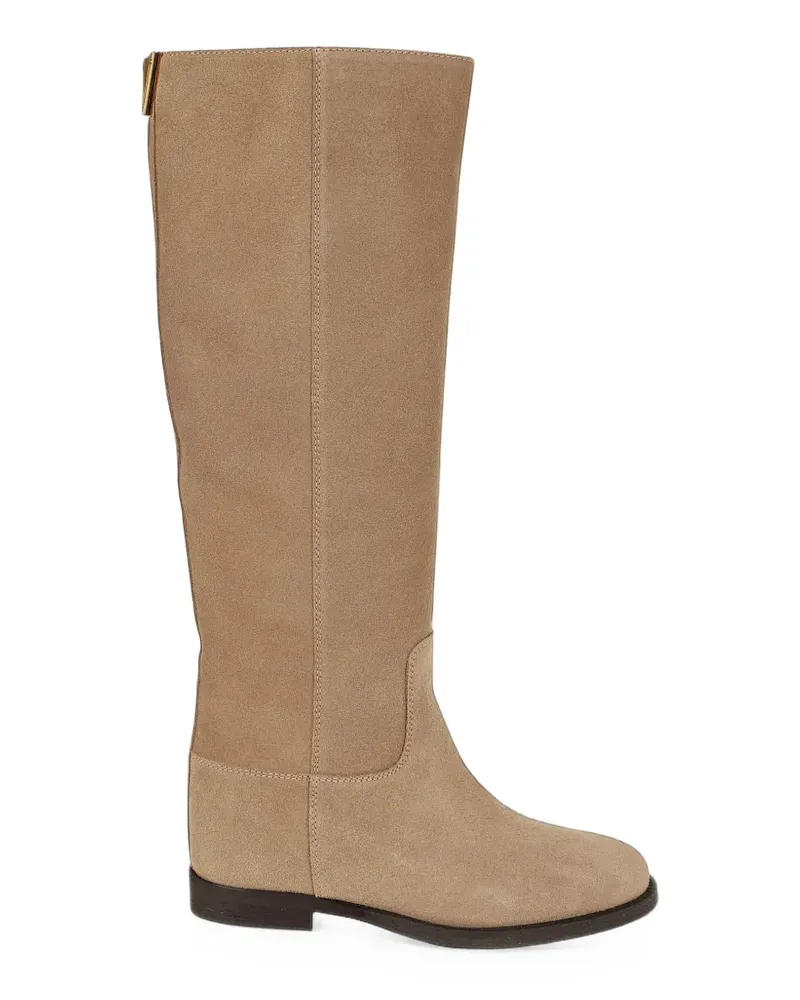 Via Roma 15 Wildlederstiefel mit Logo-Schild - Nude Nude