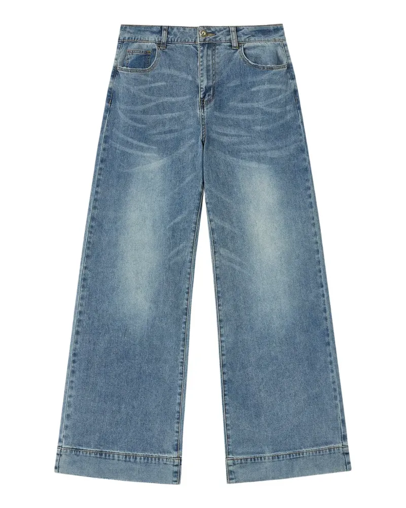 b+ab whiskered wide-leg jeans - Blau Blau