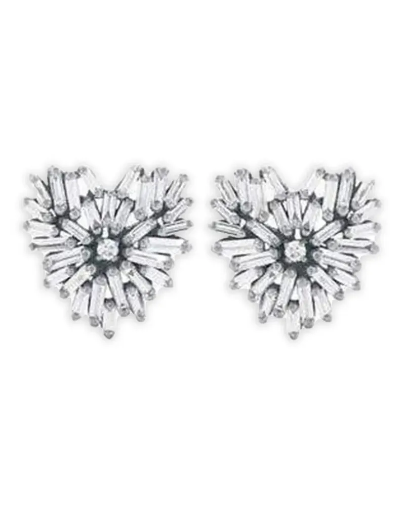 Suzanne Kalan 18K white gold small Heart diamond earrings Gold