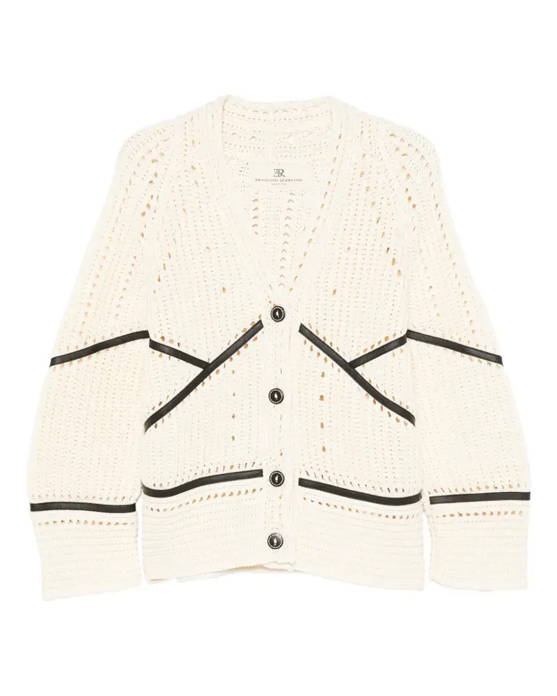 Ermanno Scervino leather-trim buttoned cardigan - Nude Nude