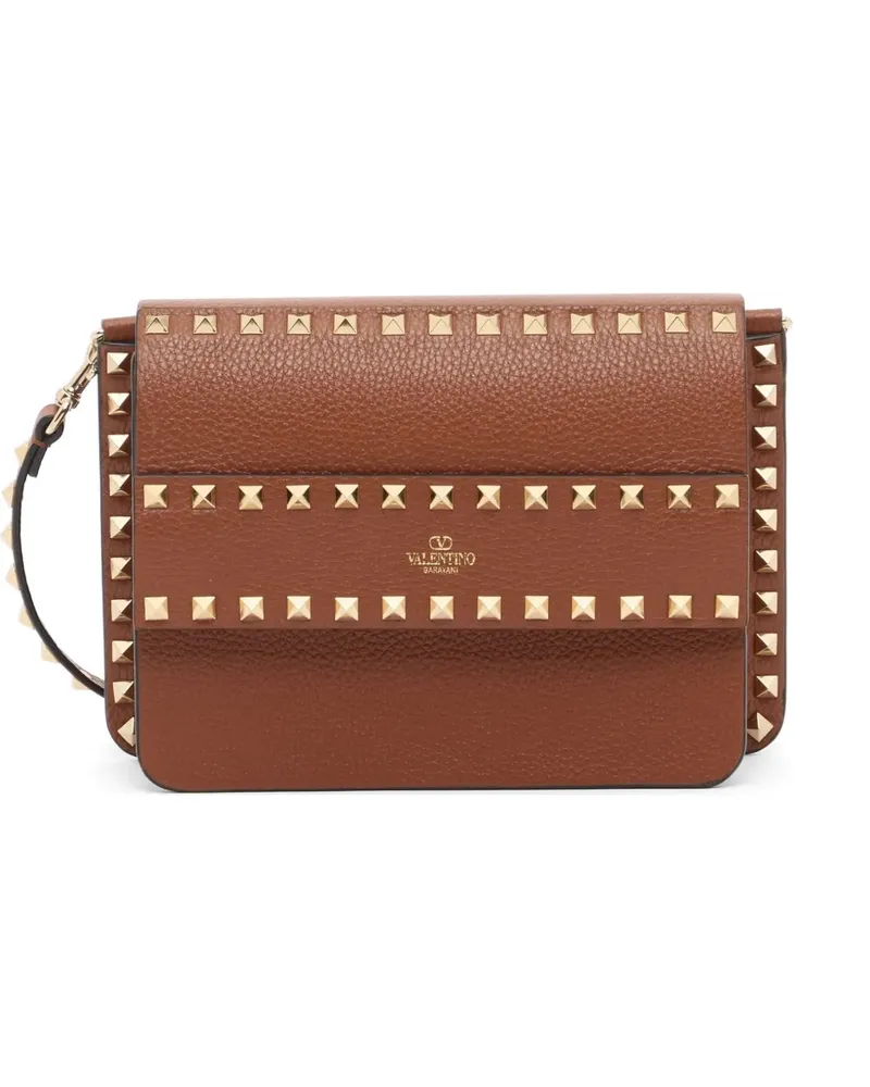 Valentino Garavani Rockstud small shoulder bag in grainy calfskin - Braun Braun
