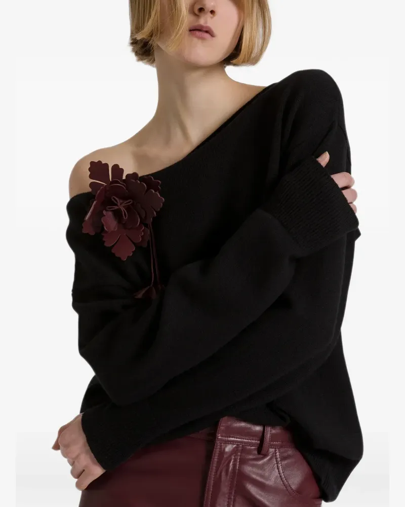Alberta Ferretti Brosche aus Schafsleder mit Blumendetail - Rot Rot