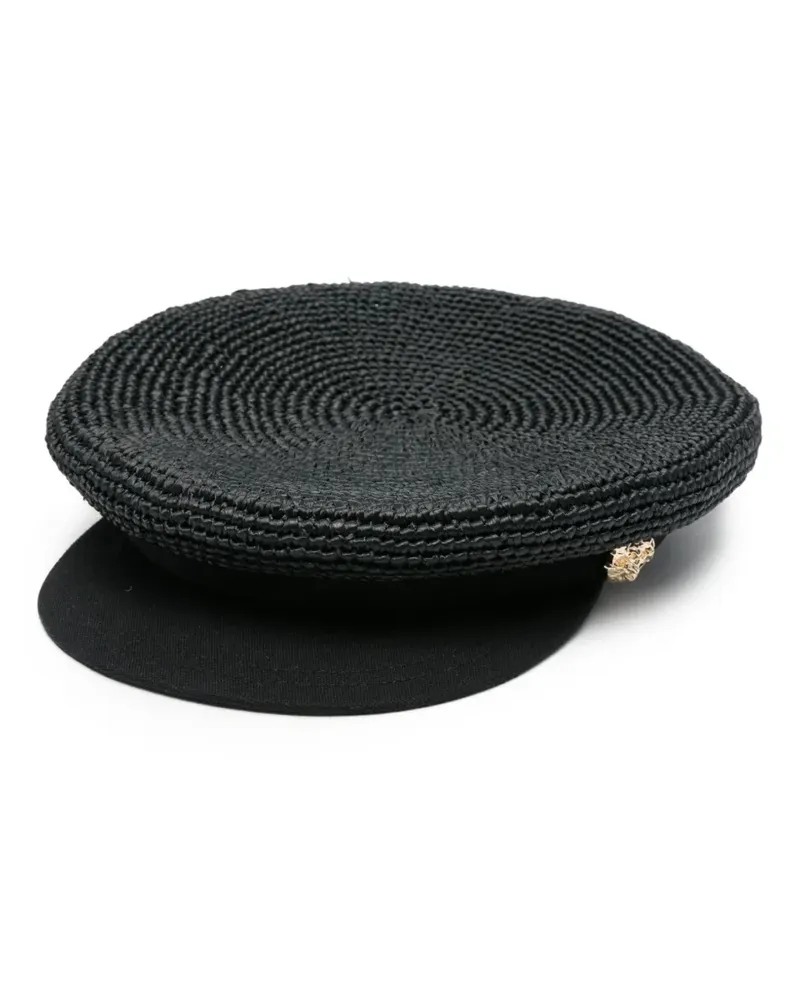 Borsalino Baskenmütze mit Logo-Schild - Schwarz Schwarz