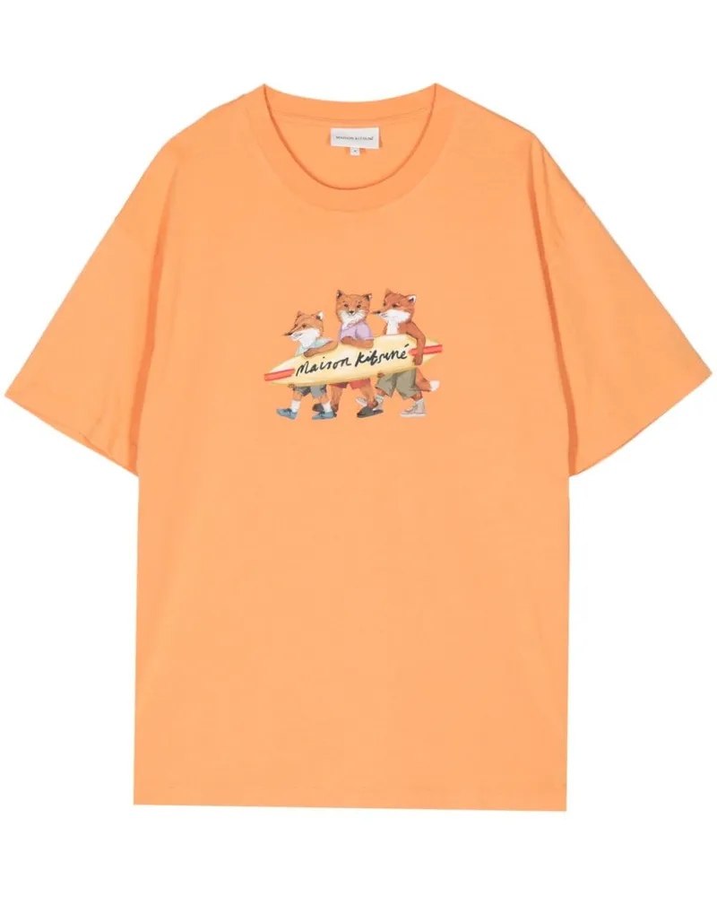 Kitsuné Surfing Foxes T-Shirt - Orange Orange