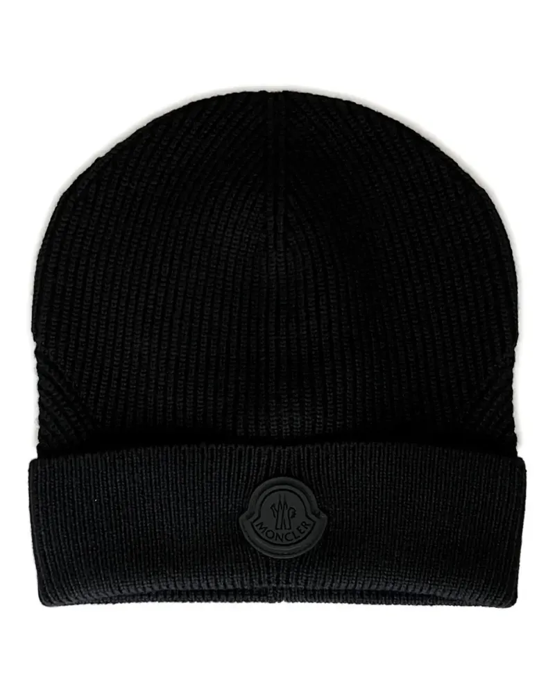 Moncler ribbed logo beanie hat - Schwarz Schwarz