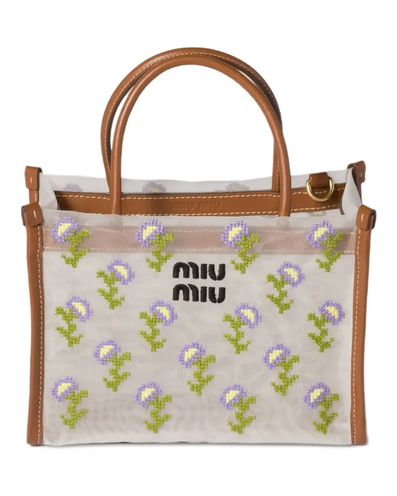 Miu Miu embroidered mesh top-handle bag - Weiß Weiß
