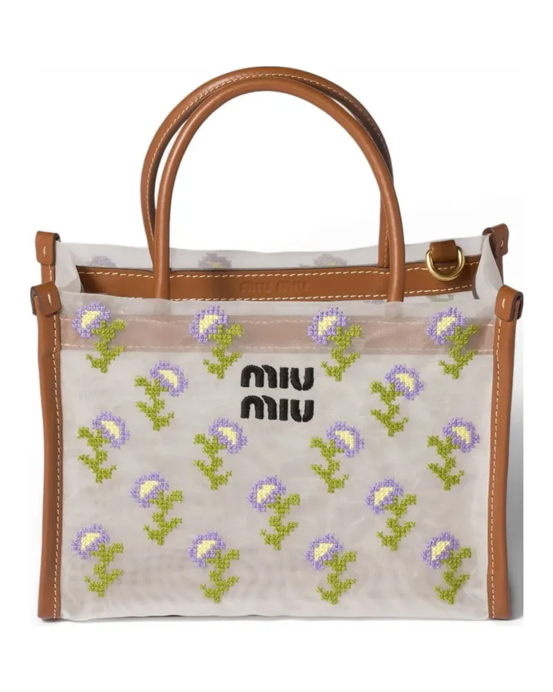 Miu Miu embroidered mesh top-handle bag - Weiß Weiß