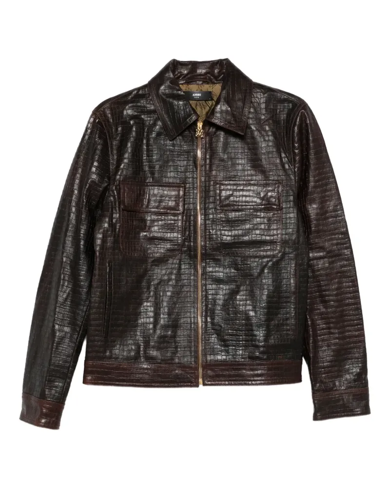 Amiri Lederjacke mit geprägtem Reißverschluss - Braun Braun