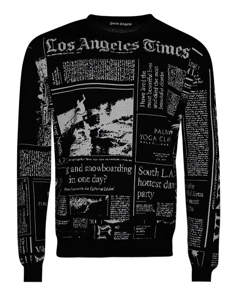 Palm Angels newspaper-print crew neck sweater - Schwarz Schwarz