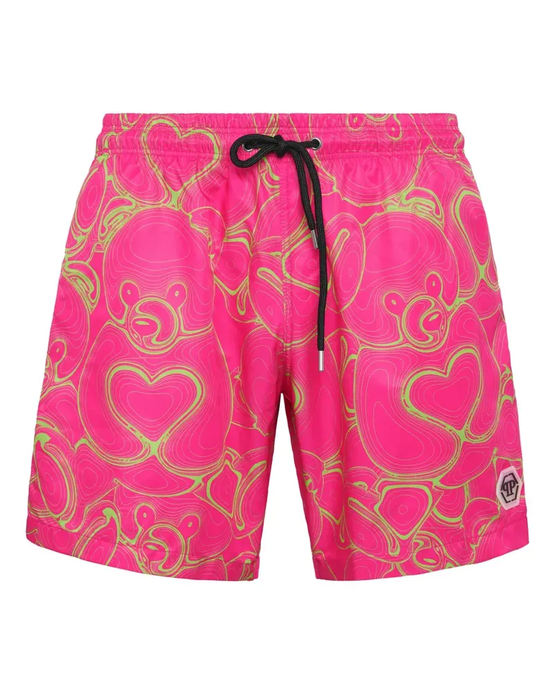 Philipp Plein Badehose mit Herz-Print - Rosa Rosa