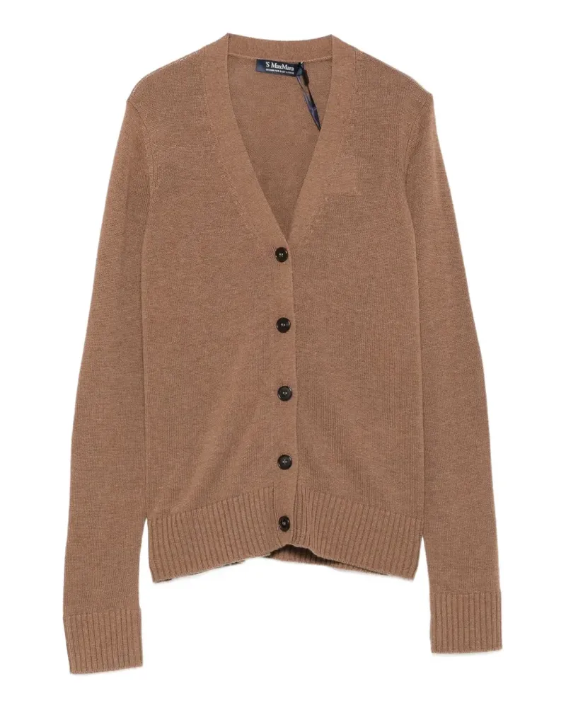 Max Mara Max Mara logo-embroidered V-neck cardigan - Braun Braun
