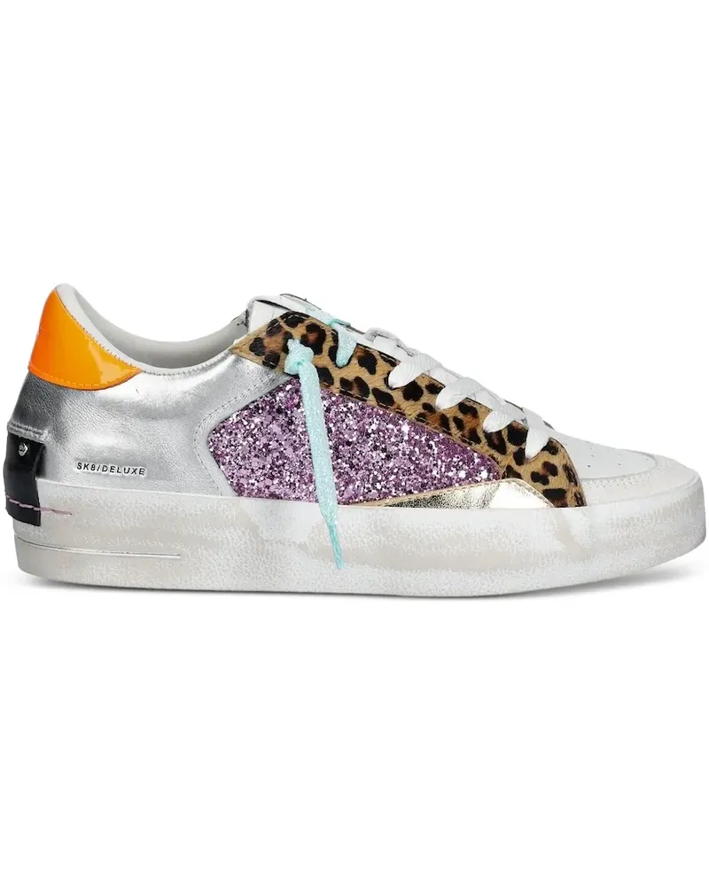 Crime Sneakers mit Leoparden-Einsatz im Glitter-Look - Weiß Weiß