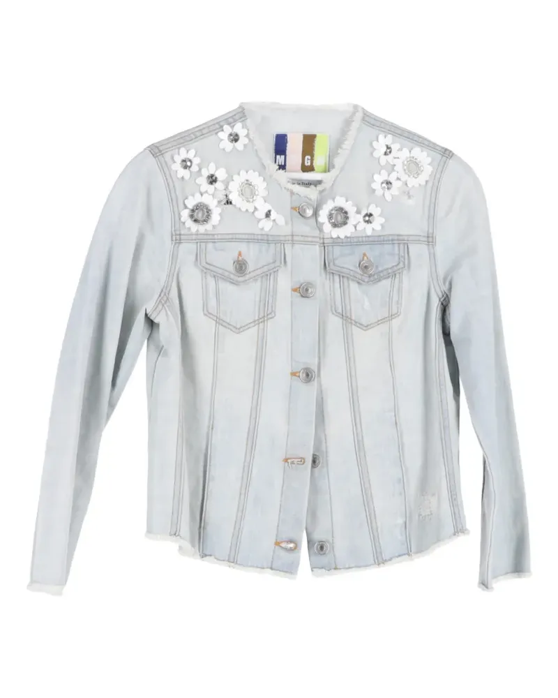 MSGM floral-embellished denim jacket - Blau Blau