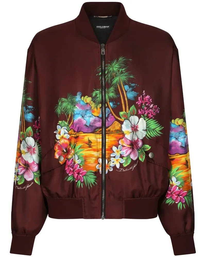 Dolce & Gabbana Bomberjacke aus Seide mit Insel-Print - Rot Rot