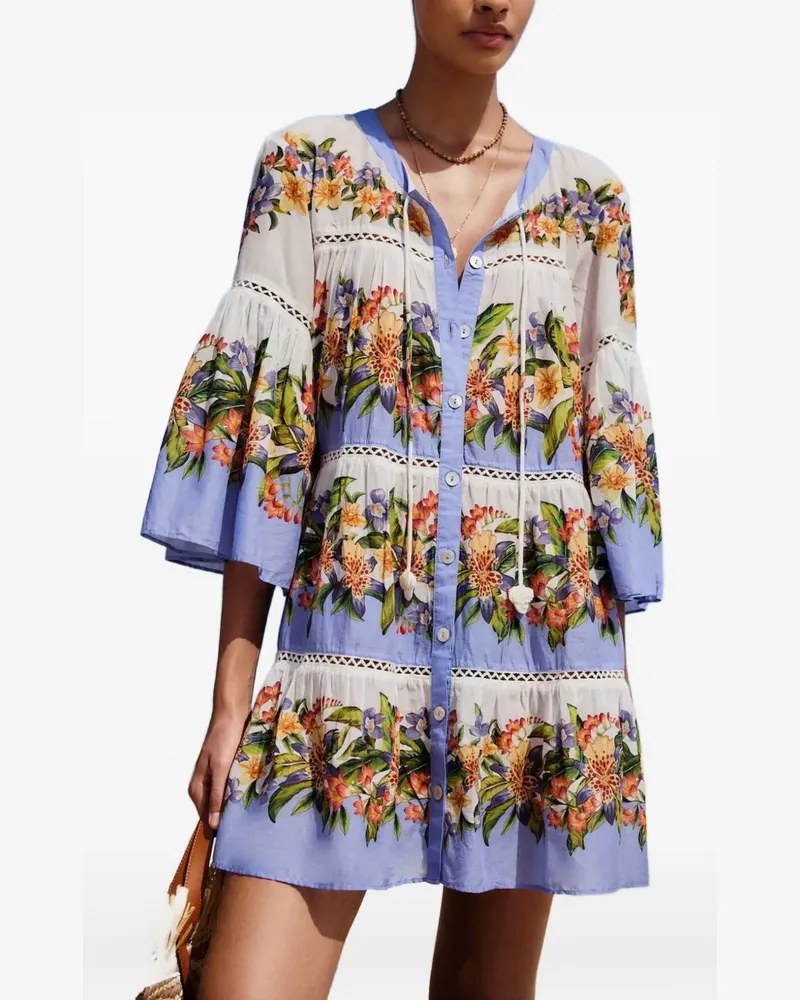 FARM Rio Hilo floral-print tiered mini dress - Weiß Weiß