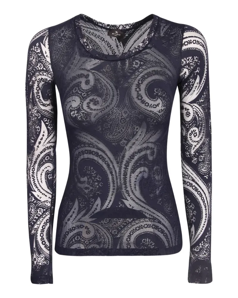Etro paisley-print mesh long-sleeve T-shirt - Blau Blau
