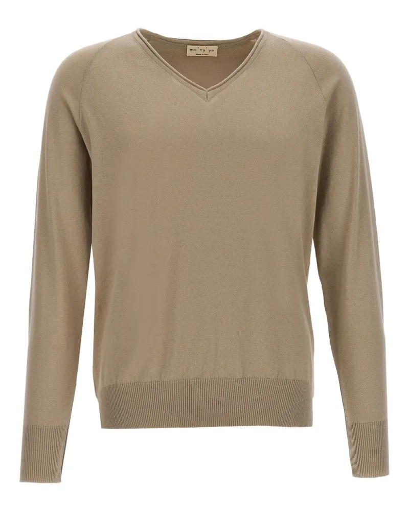 MA'RY'YA V-Ausschnitt-Pullover mit Raglanärmeln - Nude Nude
