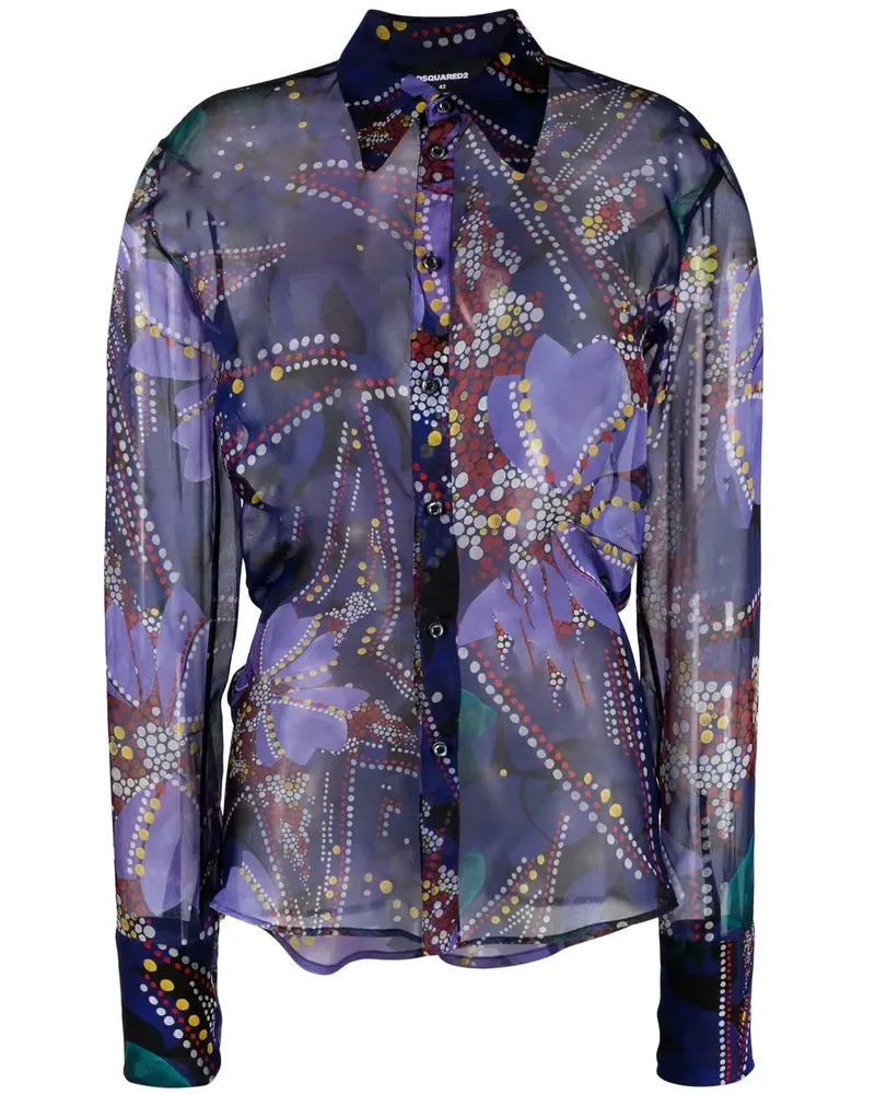 Dsquared2 Hemd mit Blumen-Print - Blau Blau