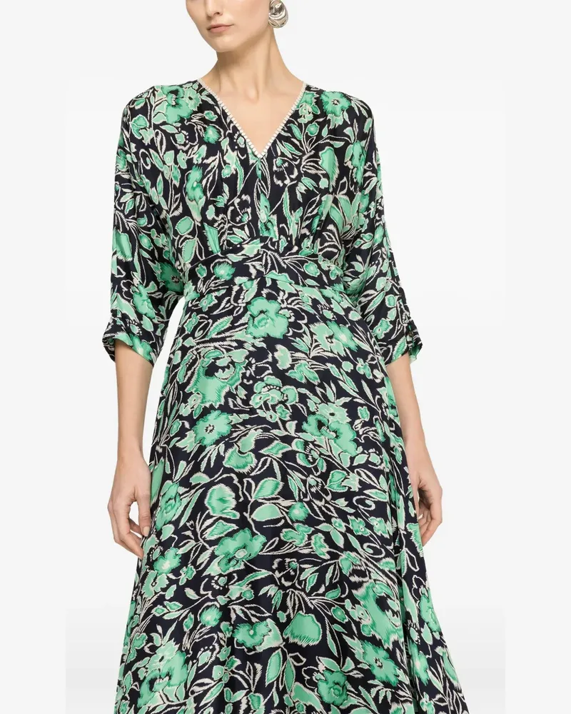 NISSA floral-print V-neck midi dress - Blau Blau