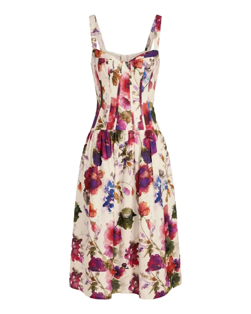 NICHOLAS Makenna floral-print corset-style midi dress - Nude Nude