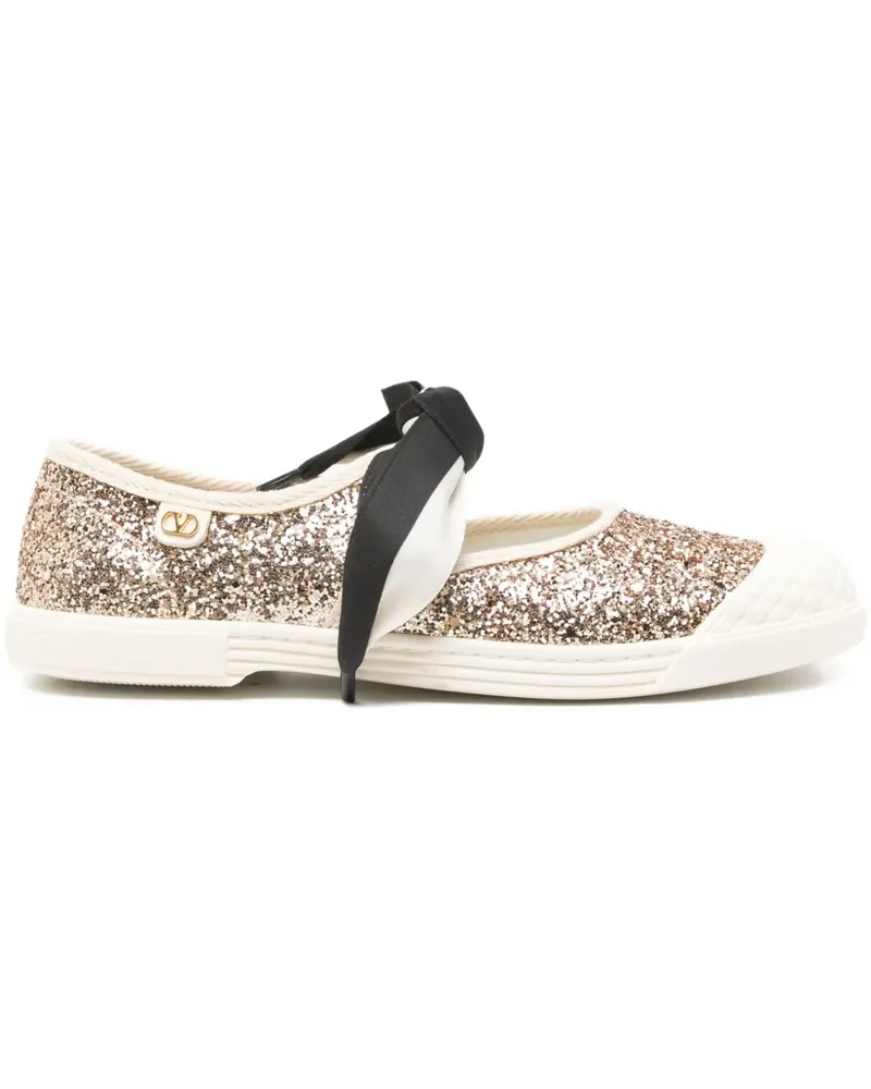 Valentino Garavani Ballerinas im Glitter-Look mit Schleifendetail - Gold Gold