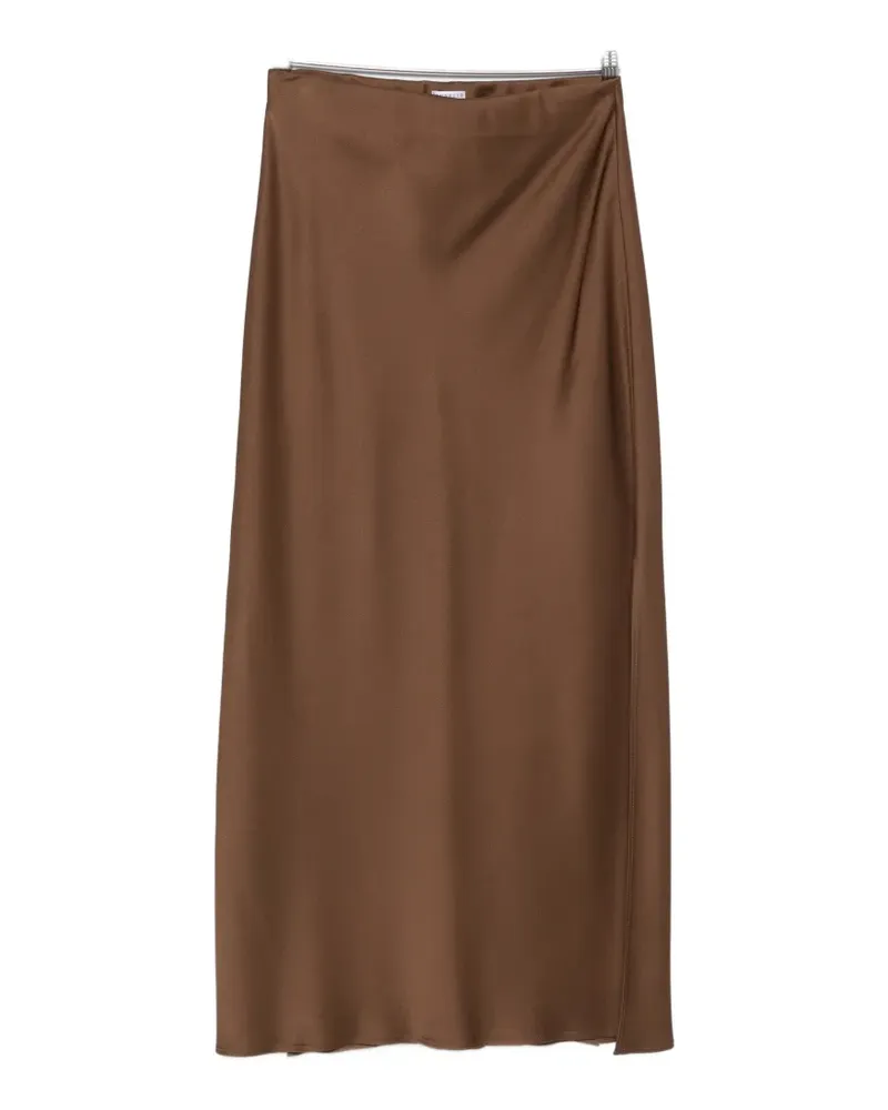 Brunello Cucinelli satin-finish slit maxi skirt - Braun Braun