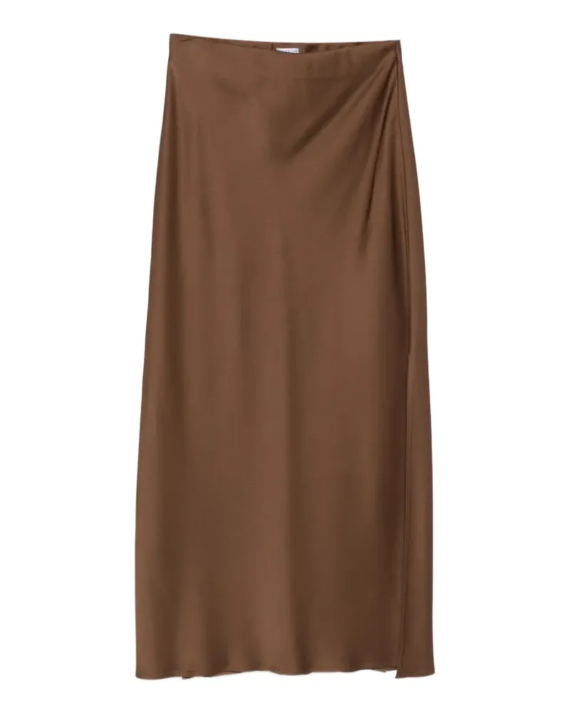 Brunello Cucinelli satin-finish slit maxi skirt - Braun Braun
