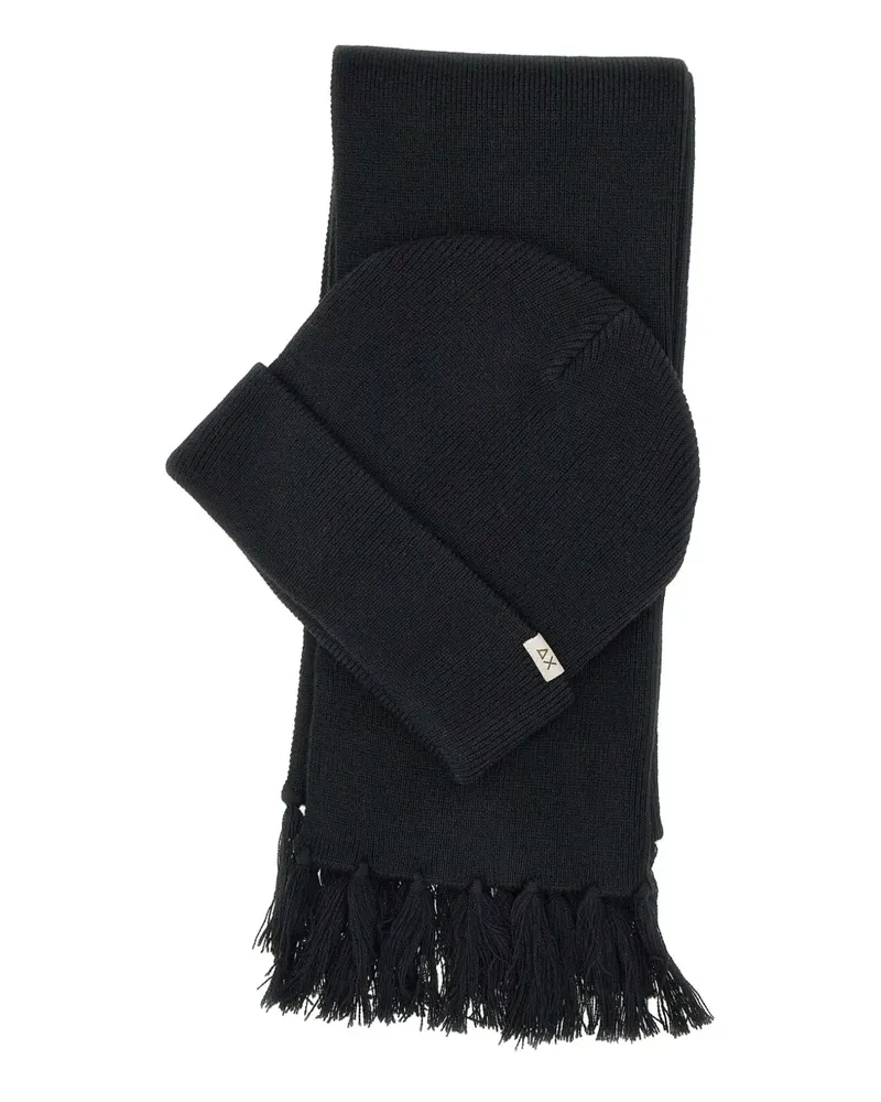 Sun68 micro-ribbed beanie and scarf set - Schwarz Schwarz