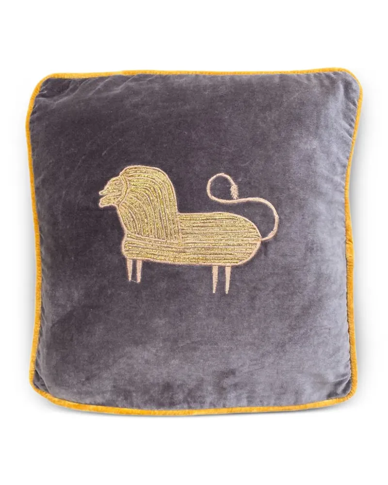 Les-Ottomans Kissen mit Löwenstickerei (50cm x 50cm) - Grau Grau